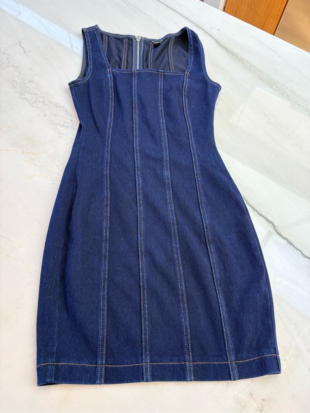 Guess Dark Blue Square Neck Denim Mini Dress - Lots of stretch!